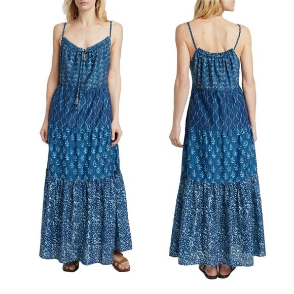 NWT Faherty Blue Bobo Sunchaser Tiered Maxi Dress Size S
